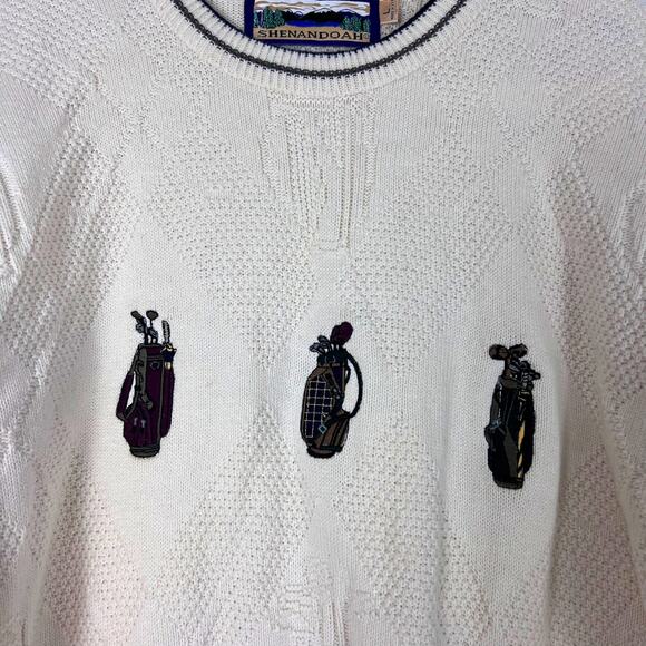 Vintage Shenandoah Golf Sweater L Cream Cable Knit Pullover Made in USA Preppy - Picture 3 of 7